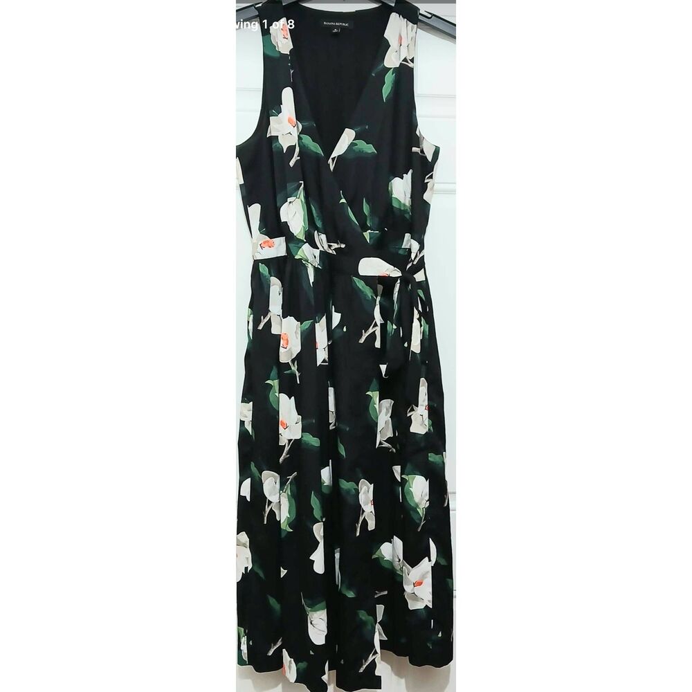Banana republic women long maxi size 8 dress wrap Hawaiian green tropical boho